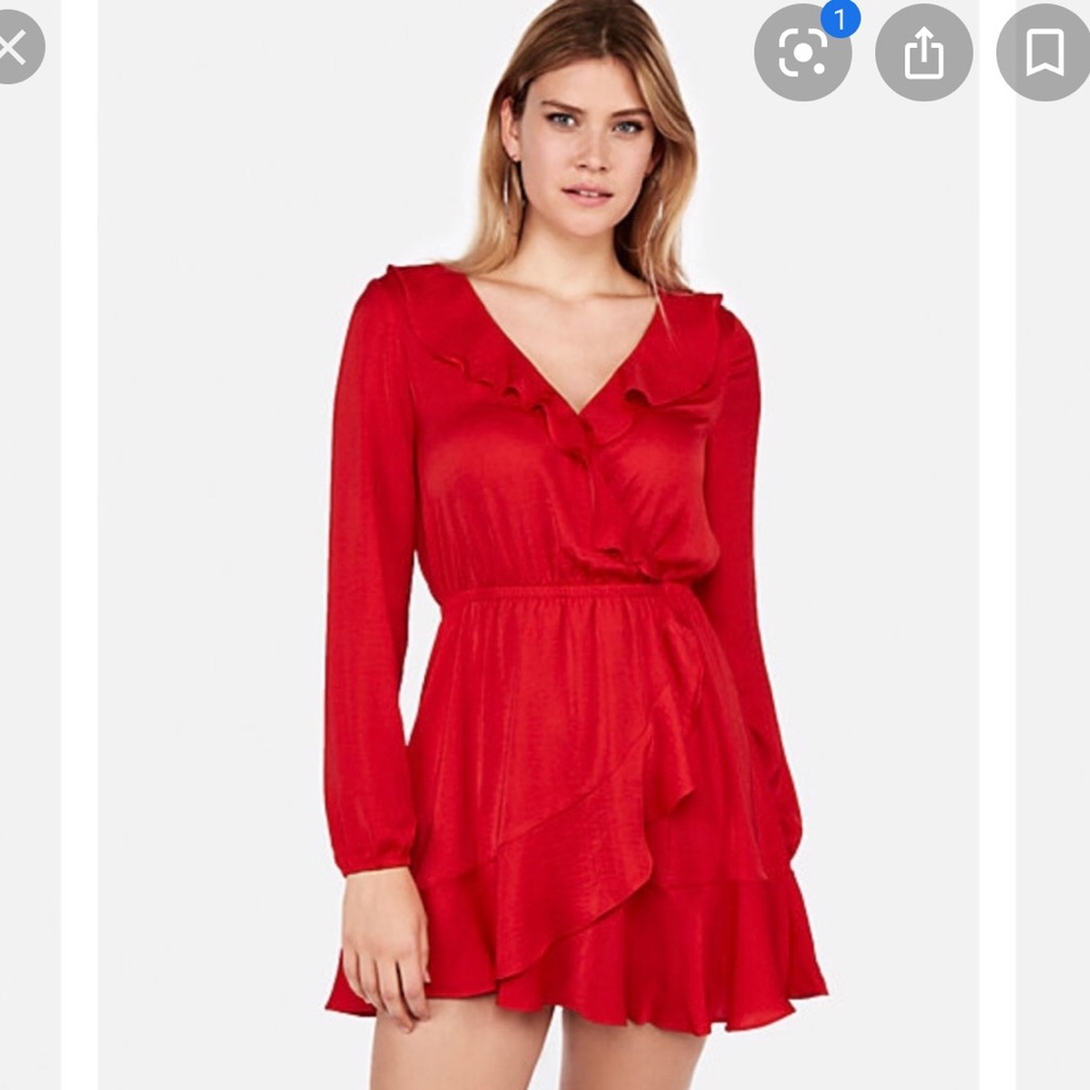 Express ruffle elastic waist wrap dress